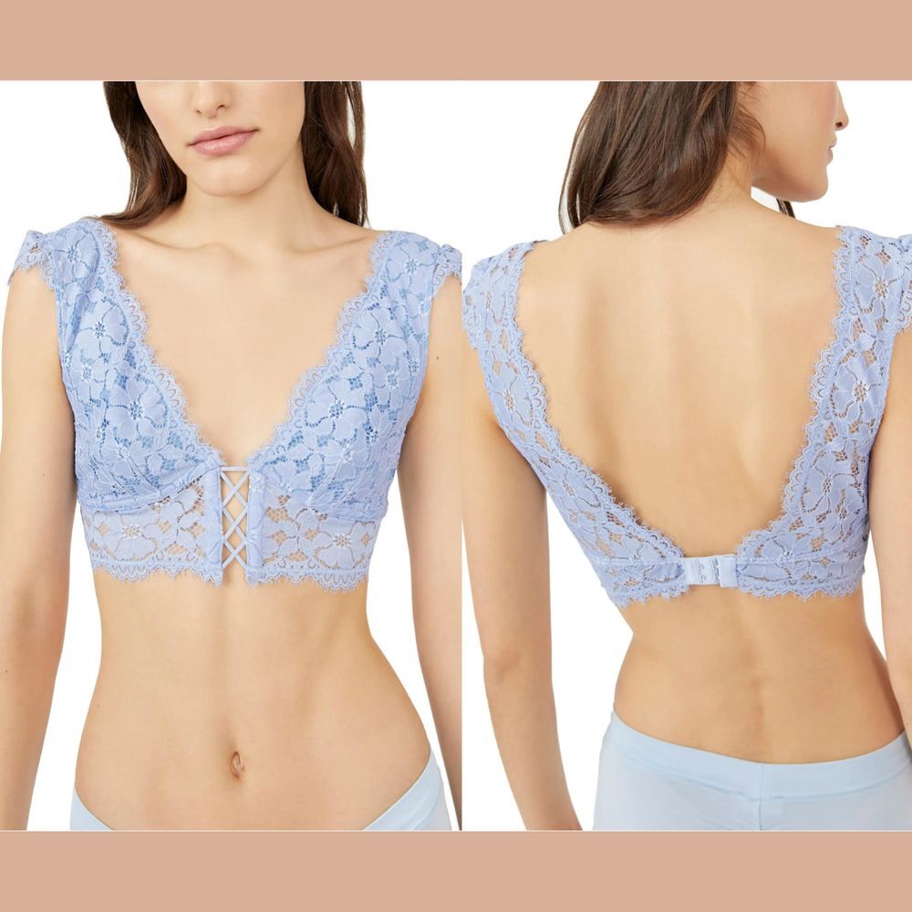 NWT $48 Free People‎ In Clouds Guipure Lace Longline Bra Blue [ Small ] #5293